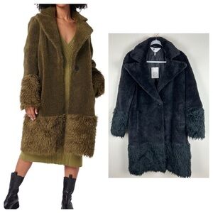 Lita By Ciara | Penny Lane Boho Wool Teddy Faux Shearling Fur Coat Black | S